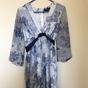 ABS Blue and White Kimono Dress